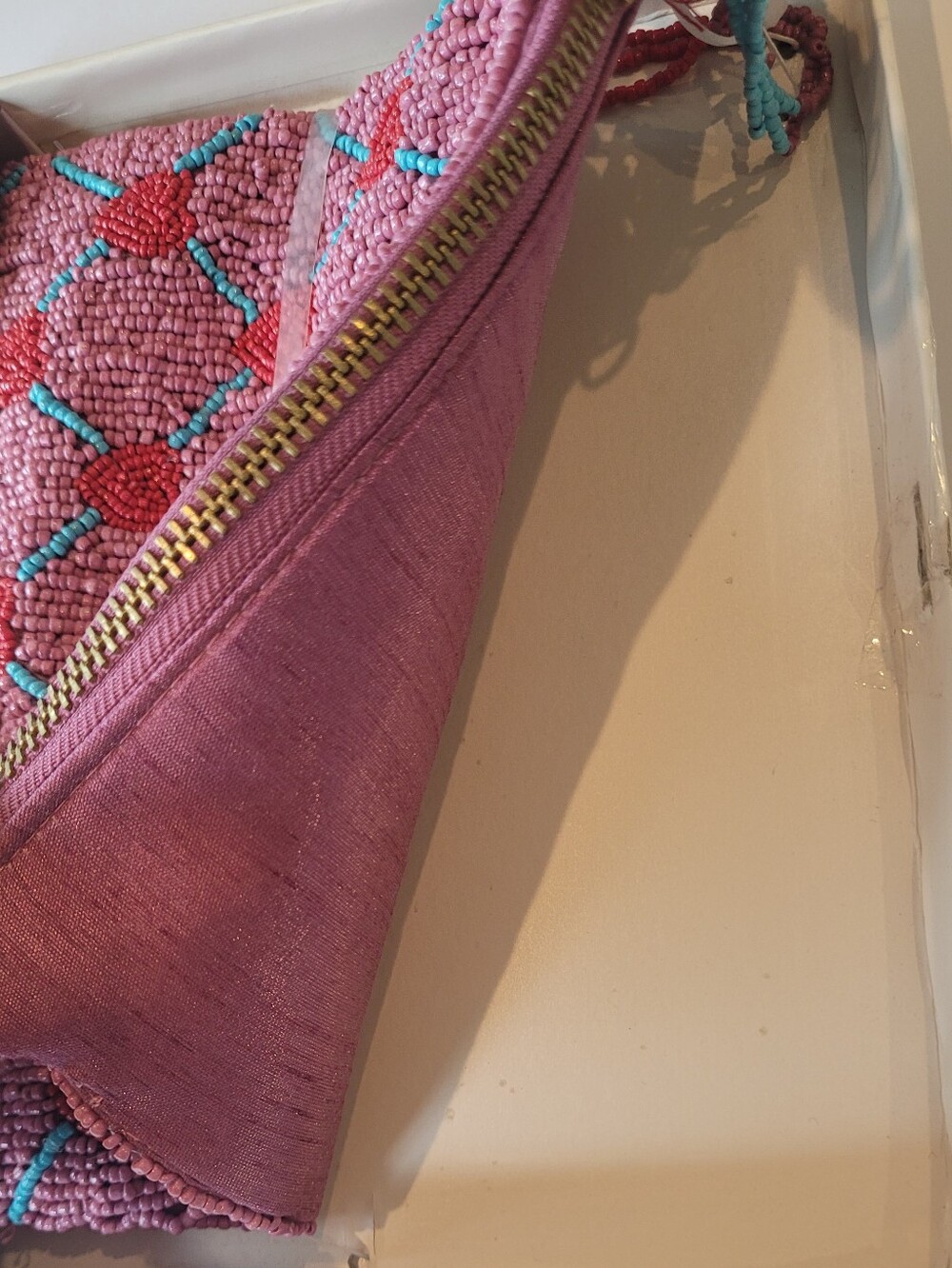 Sincerly Jules Pink Beaded Heart Wristlet with Turquoise Accents - Picture 2 of 3